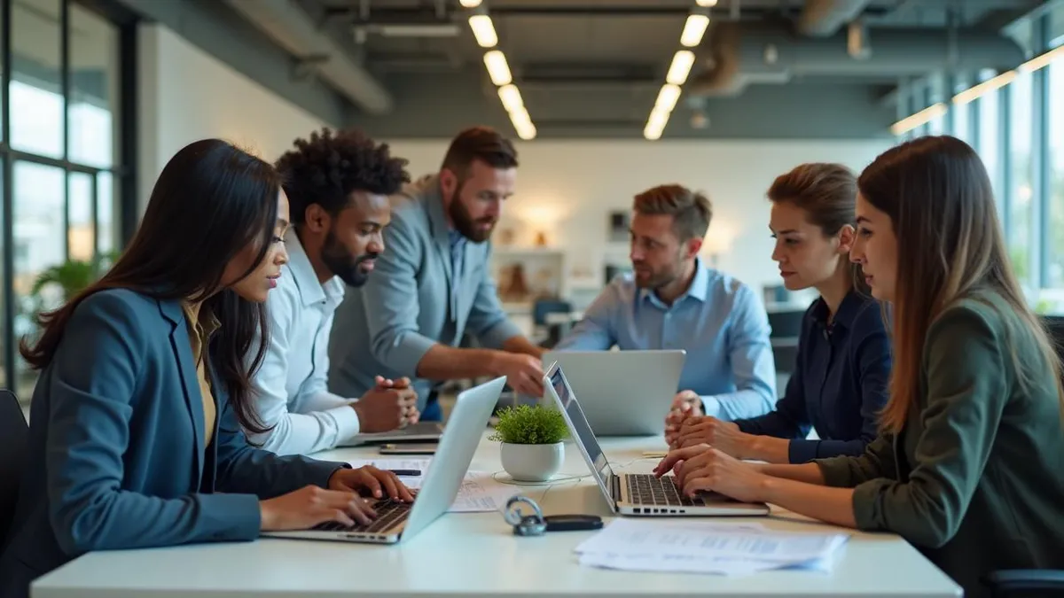 Team collaboration in modern office